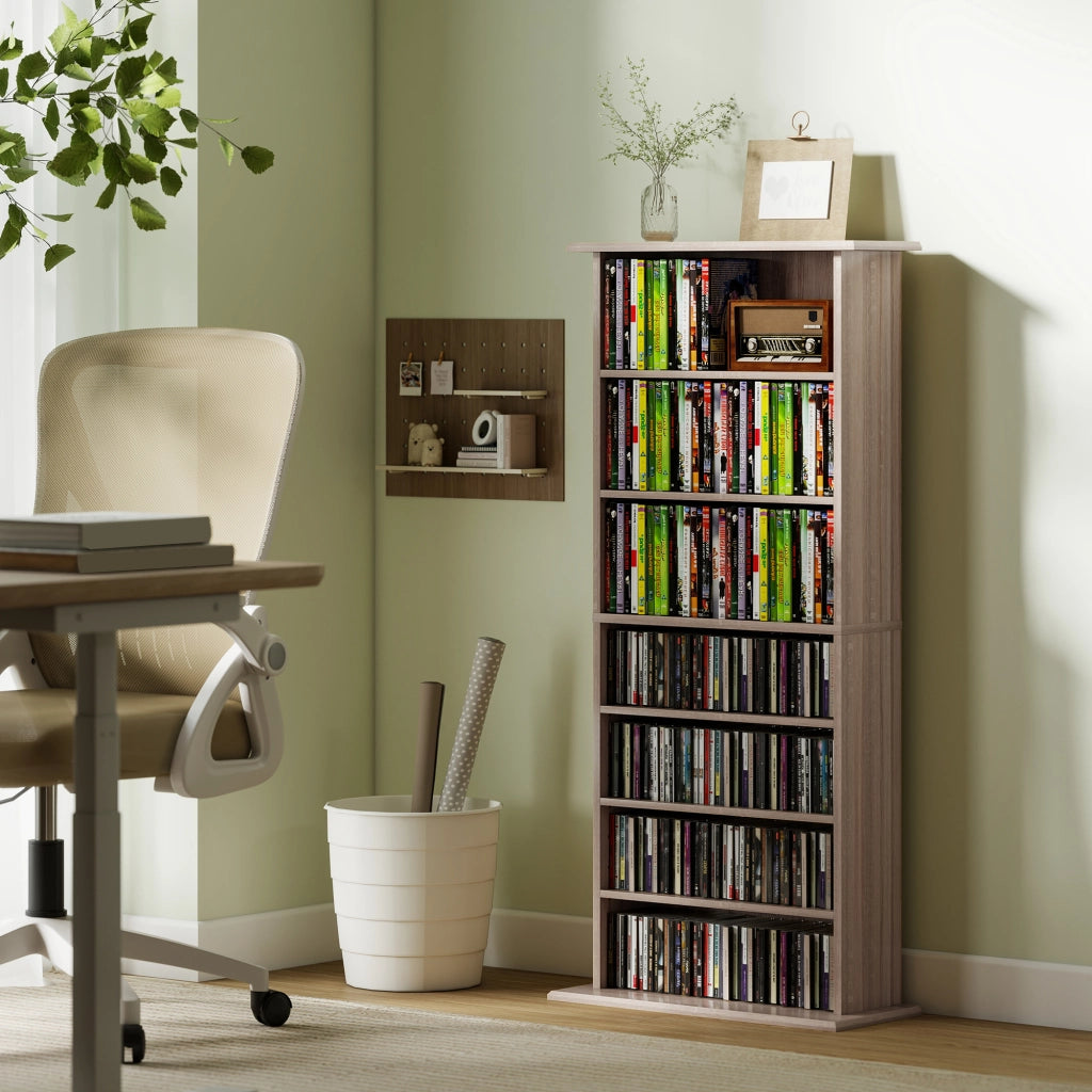 Libreria per CD DVD ¨C Xylo ¨C 8 scomparti 6 ripiani regolabili legno naturale 360 CD 185 DVD