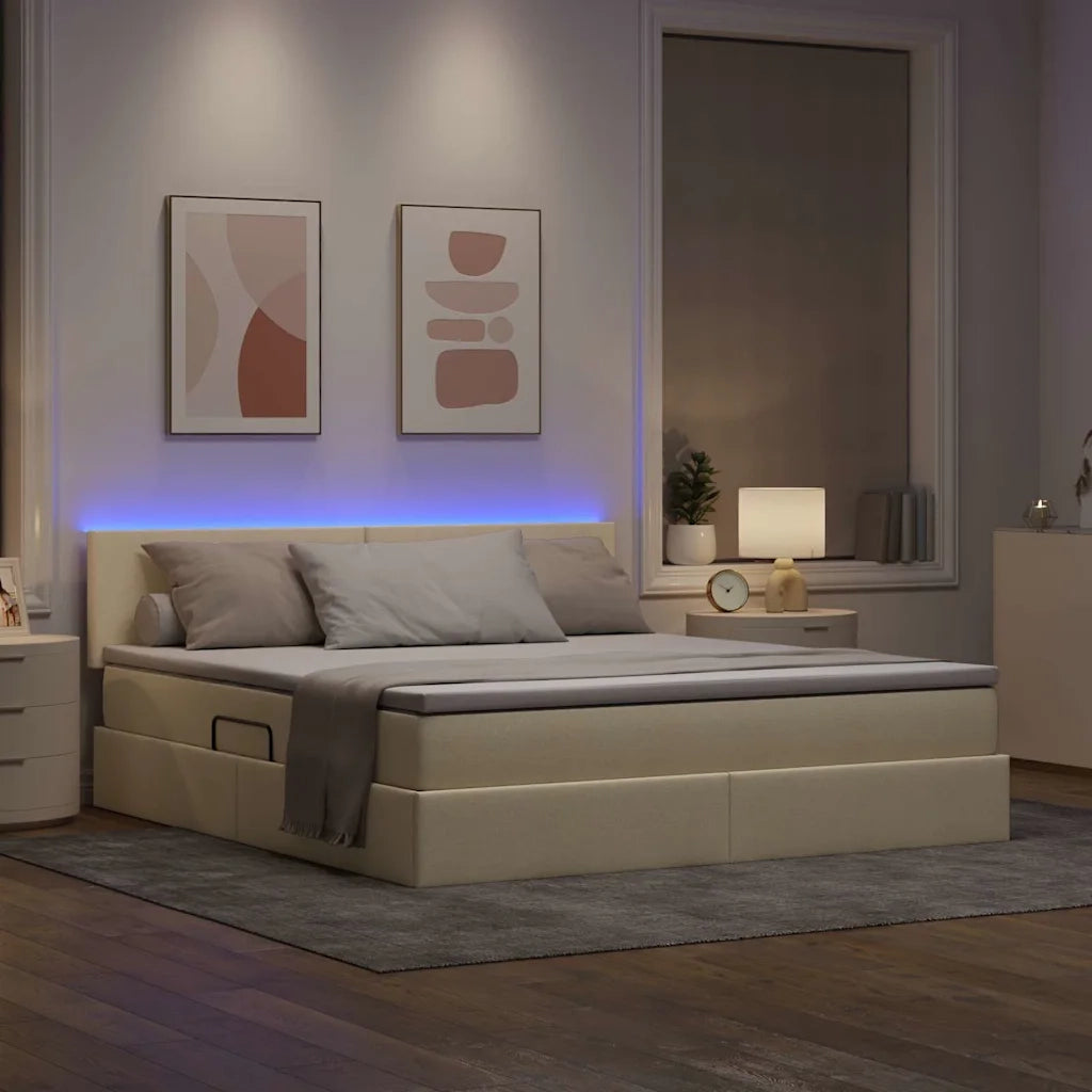 Letto con contenitore e LED con led Crema 160 x 200 cm Tessuto