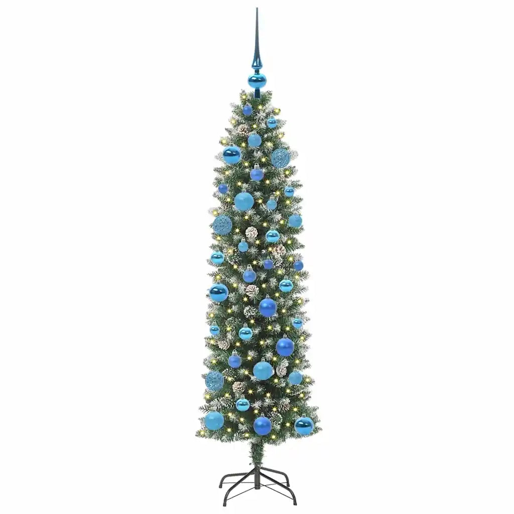 Albero di Natale Artificiale Sottile Verde e Bianco 150 cm 3395288