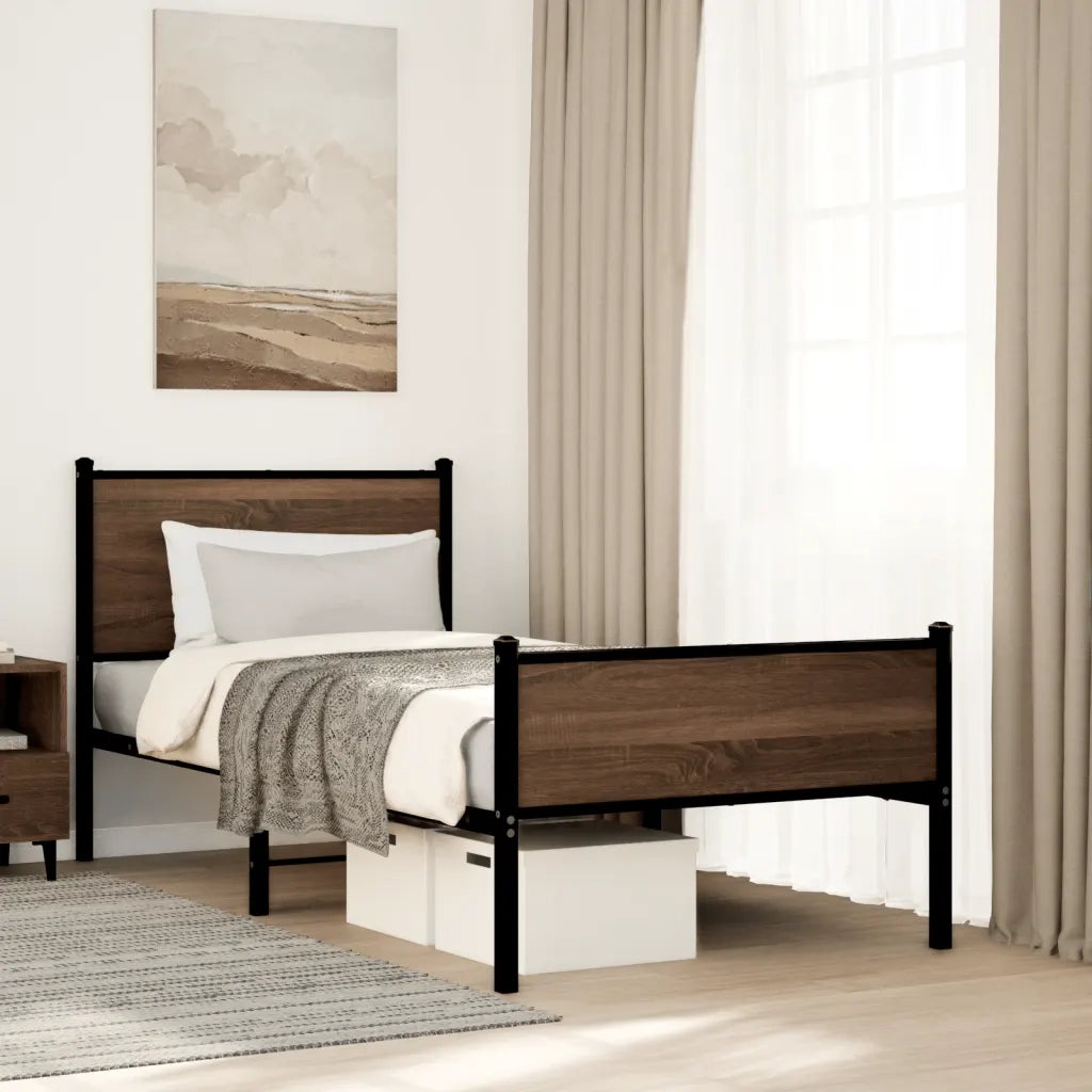 Letto singolo | Letto per adulti | Giroletto senza Materasso in Metallo Rovere Marrone 80x200 cm