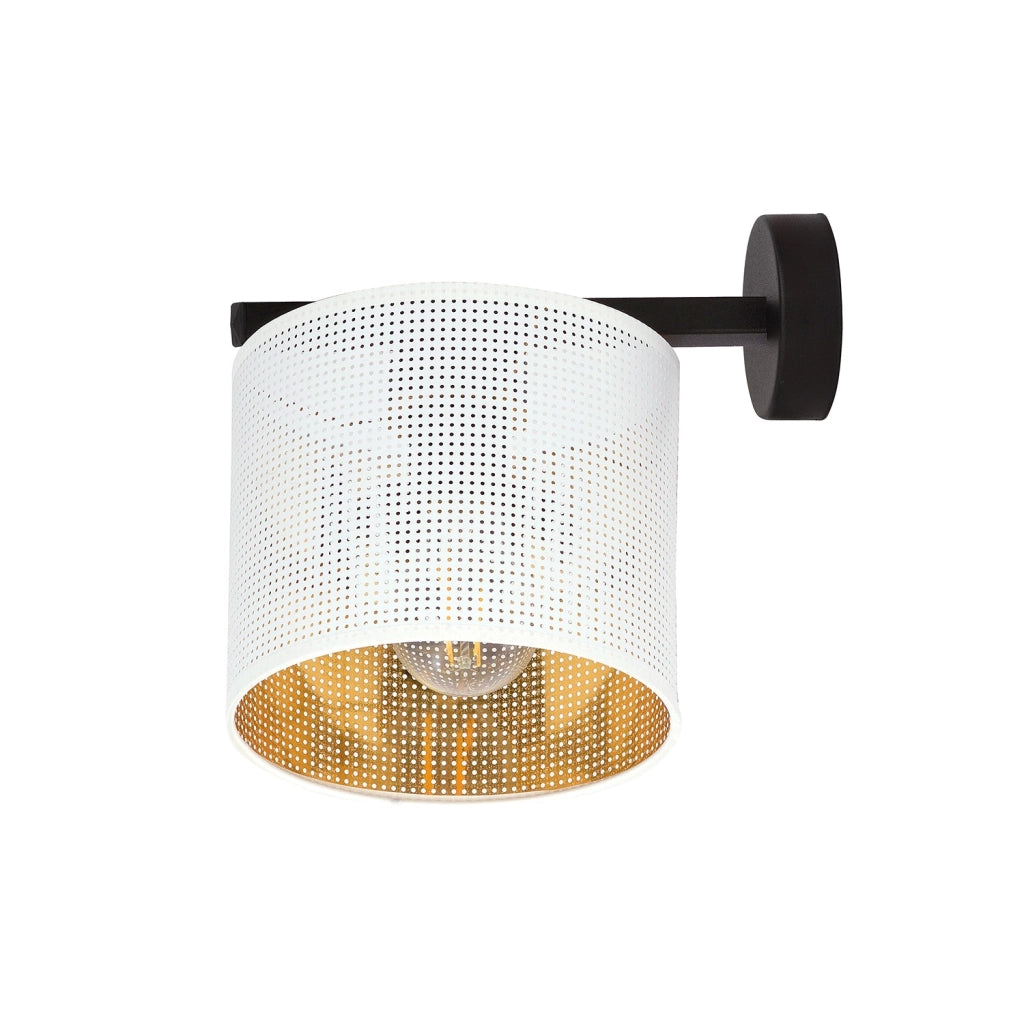 Applique Industrial 1 Luce Cigno In Acciaio Bianco E Paralume A Cilindro Oro