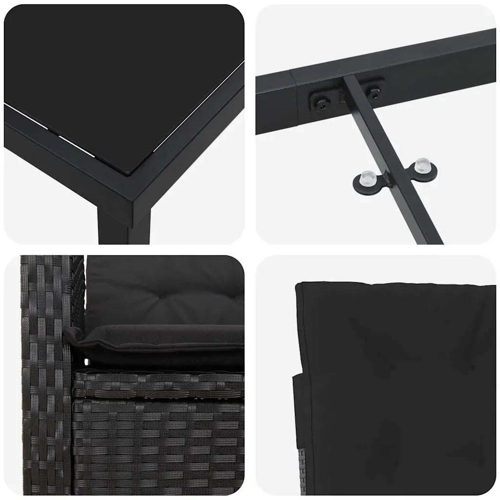 Set da Pranzo per Giardino con cuscino 3 pcs Nero polyrattan 3380260