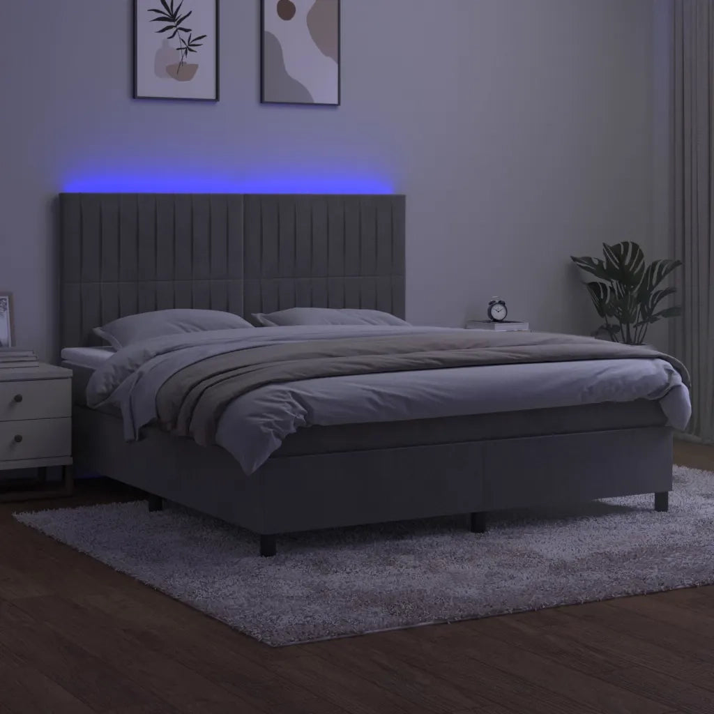 Letto a Molle Materasso e LED Grigio Chiaro 180x200 cm Velluto 3136257