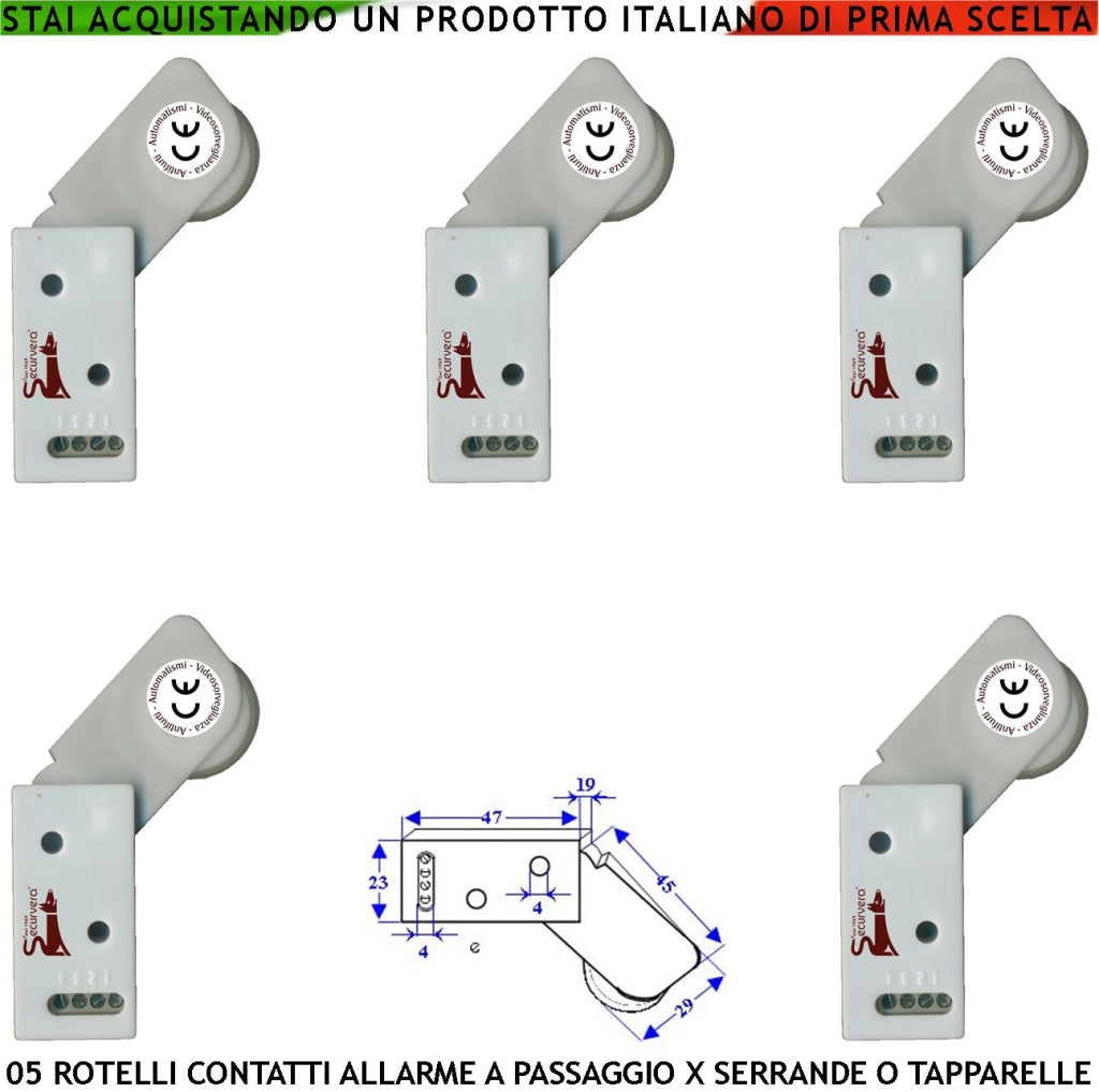 Antifurto Contatto per Serranda 5 Rotello Proteggono la Tapparella dal Sollevamento la Rotella Antiusura Spinta da Molla Muove lo Switch che Genera Impulsi Veloci 50 mS Necessita di Conta Impulsi