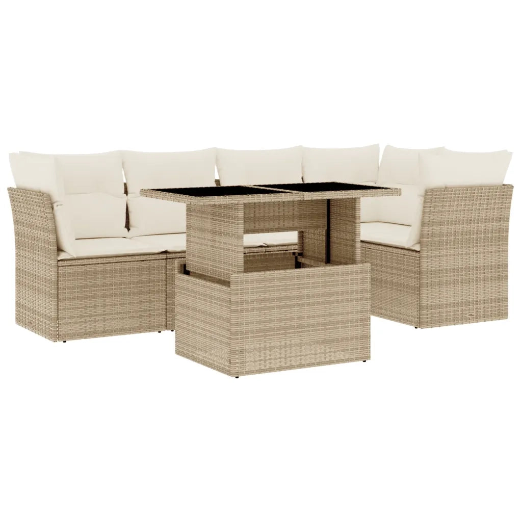 Set Divano da Giardino 6 pz con Cuscini Beige in Polyrattan 3266568