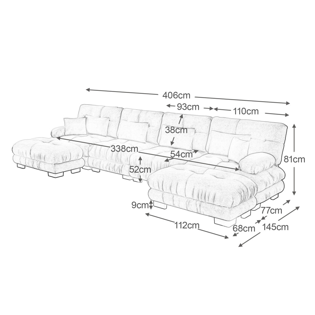 Divano Angolare 4 Posti con Poggiapiedi ¨C MINIMAL ¨C Chenille, Marrone Chiaro