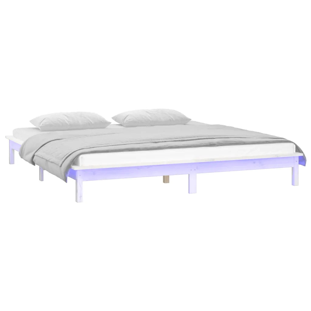 Letto matrimoniale | Letto per adulti | Giroletto con LED Bianco 150x200cm King Size in Legno Massello