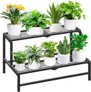 Piattaforma per piante in due livelli per balcone e giardino (nero)