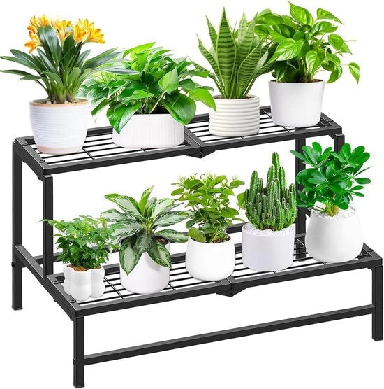 Piattaforma per piante in due livelli per balcone e giardino (nero)