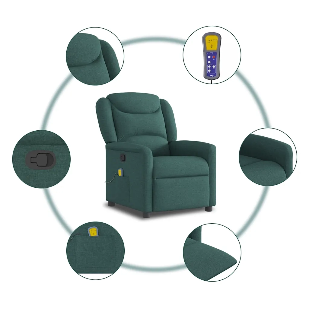 Poltrona Massaggiante | Sedia Relax Reclinabile Verde Scuro in Tessuto