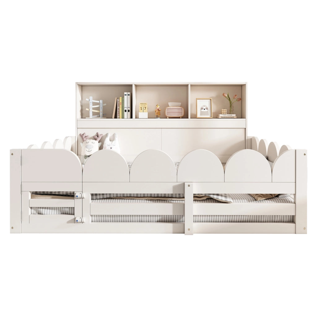Letto per bambini 140x200 cm, con sponde di sicurezza e vano contenitore, in MDF, bianco