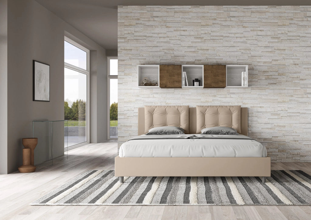 BS COM Letto senza rete imbottito 180x200 similpelle tortora