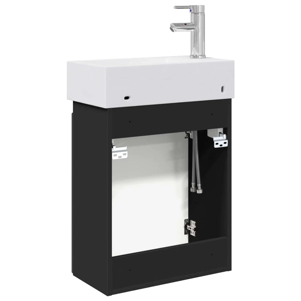 Mobile Bagno | Armadio da bagno con rubinetto Nero 45,5 x 22,5 x 84 cm