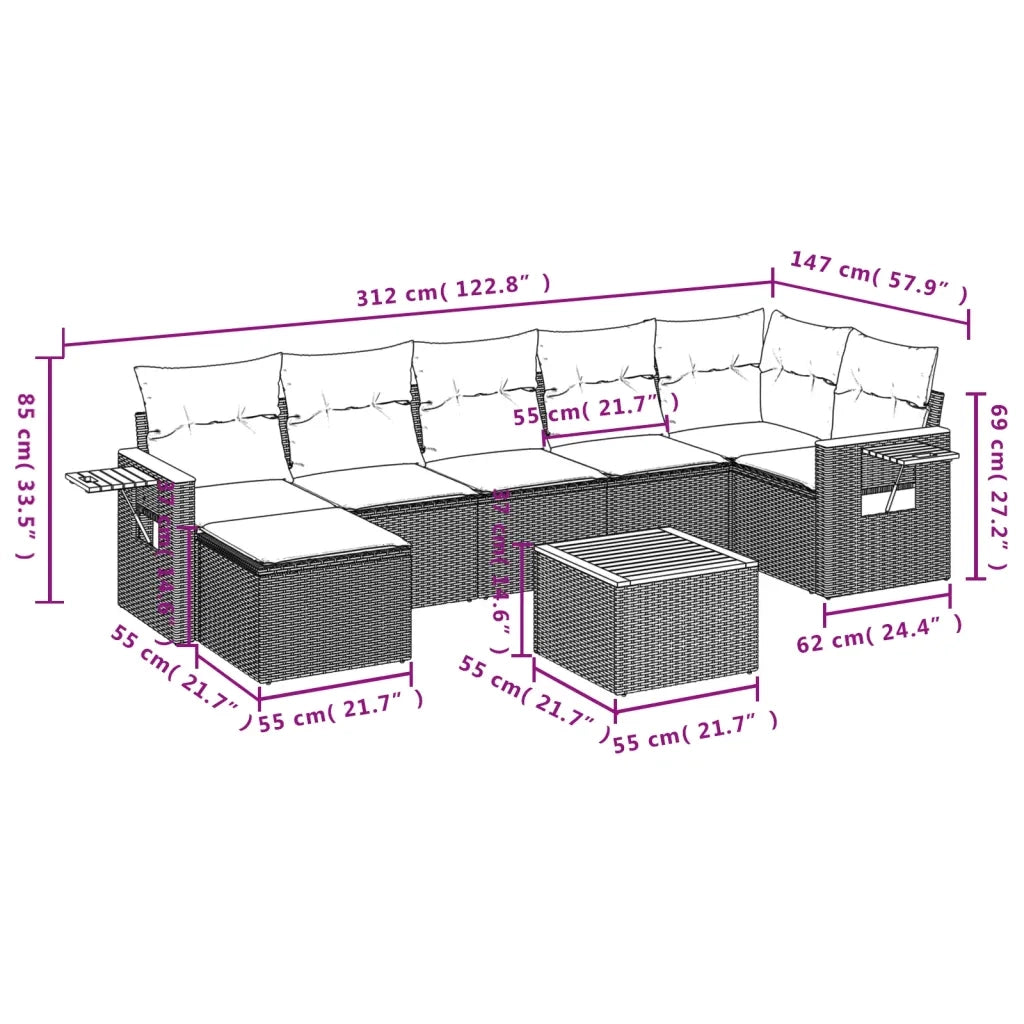 Set Divani da Giardino con Cuscini 8 pz Nero in Polyrattan 3259438