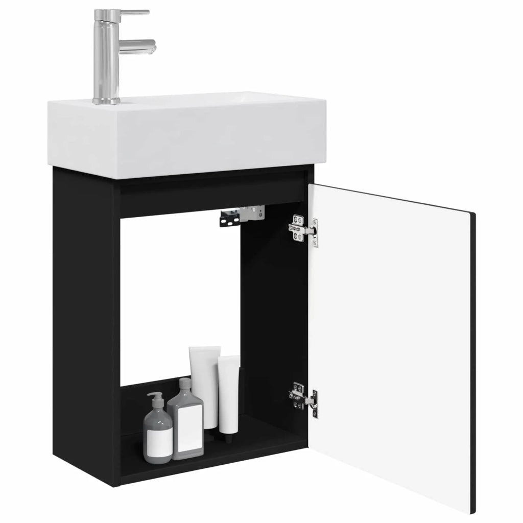 Mobile Bagno | Armadio da bagno con rubinetto Nero 45,5 x 22,5 x 84 cm