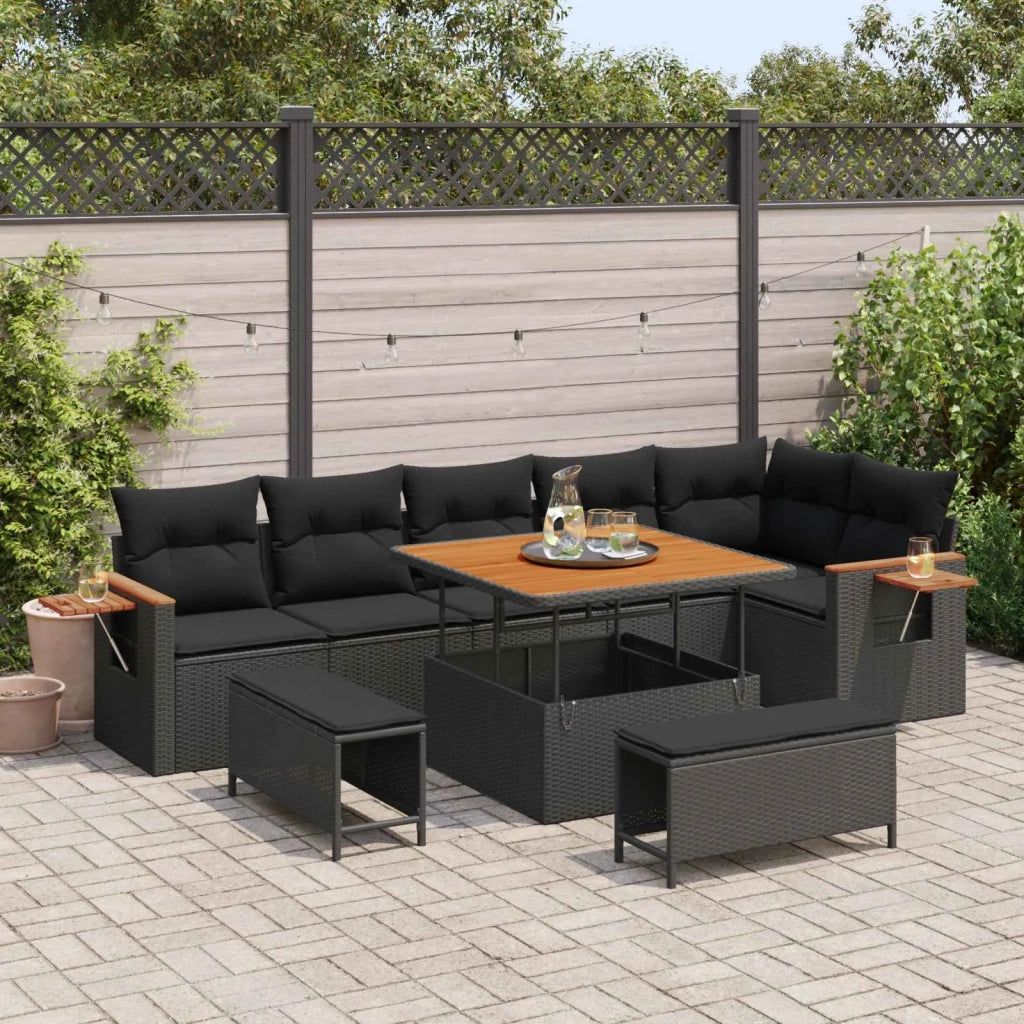 Set Divano da Giardino con cuscino 11 pcs Nero polyrattan 3365134
