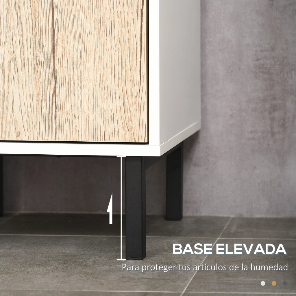 Colonna da Bagno con 6 Compartimenti ¨C Minimal ¨C 31.5x30x169 cm Bianco e Rovere
