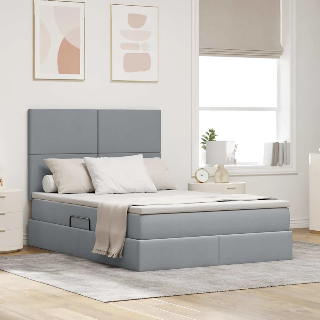 Letto con contenitore e materasso Grigio chiaro 140 x 200 cm