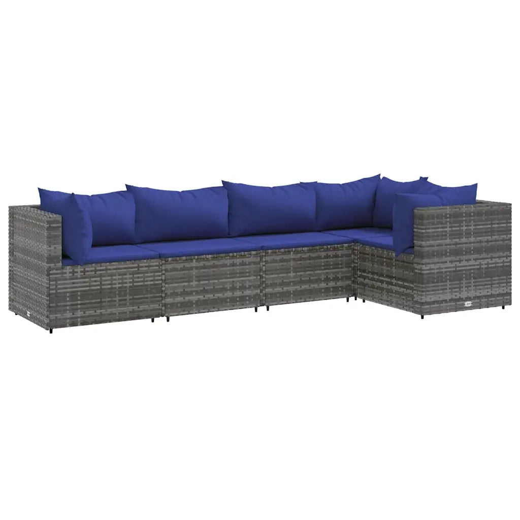 Set Divani da Giardino 5 pz con Cuscini in Polyrattan Grigio 3308095