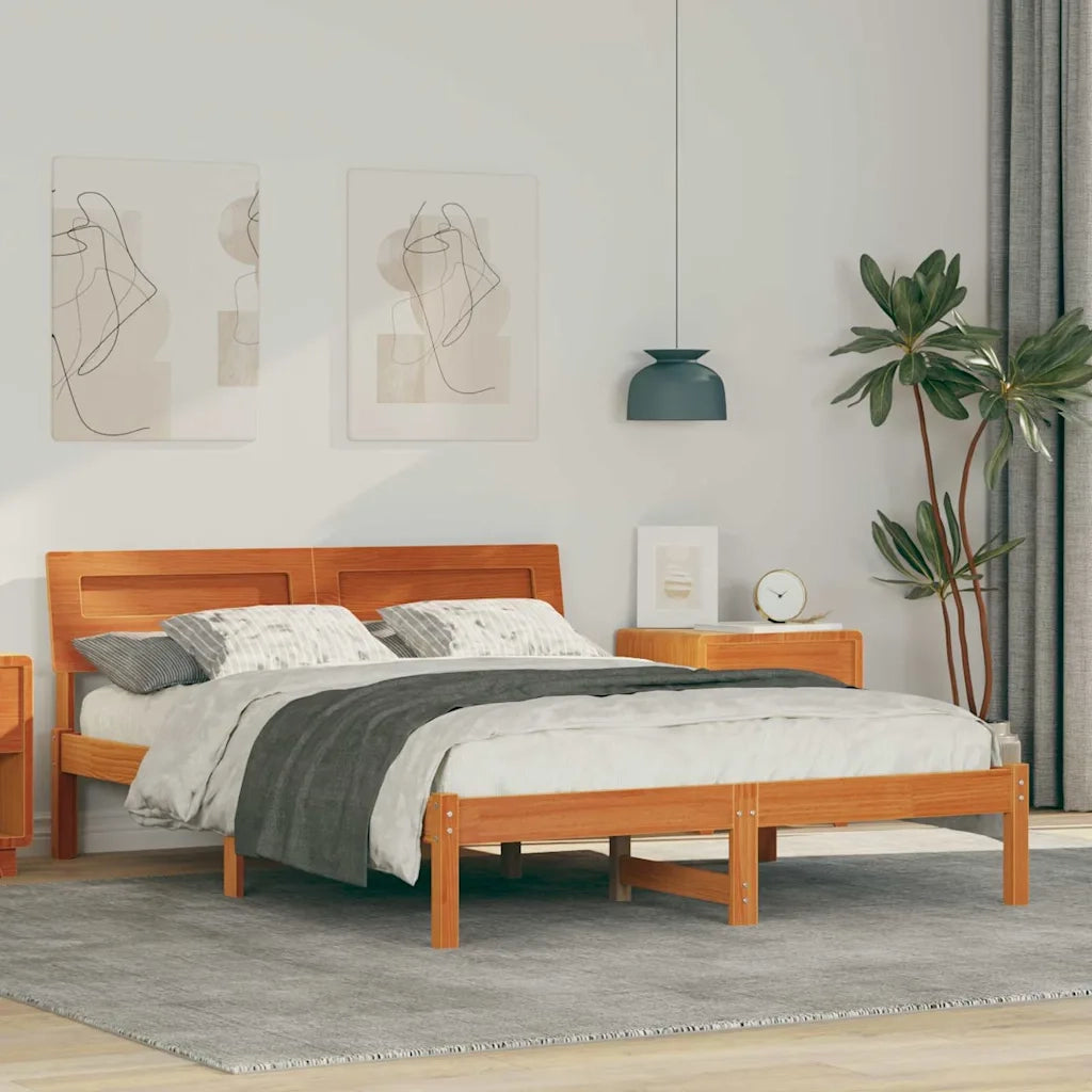 Letto matrimoniale | Letto per adulti | Struttura del letto Marrone cerato 140 x 190 cm Pino massello