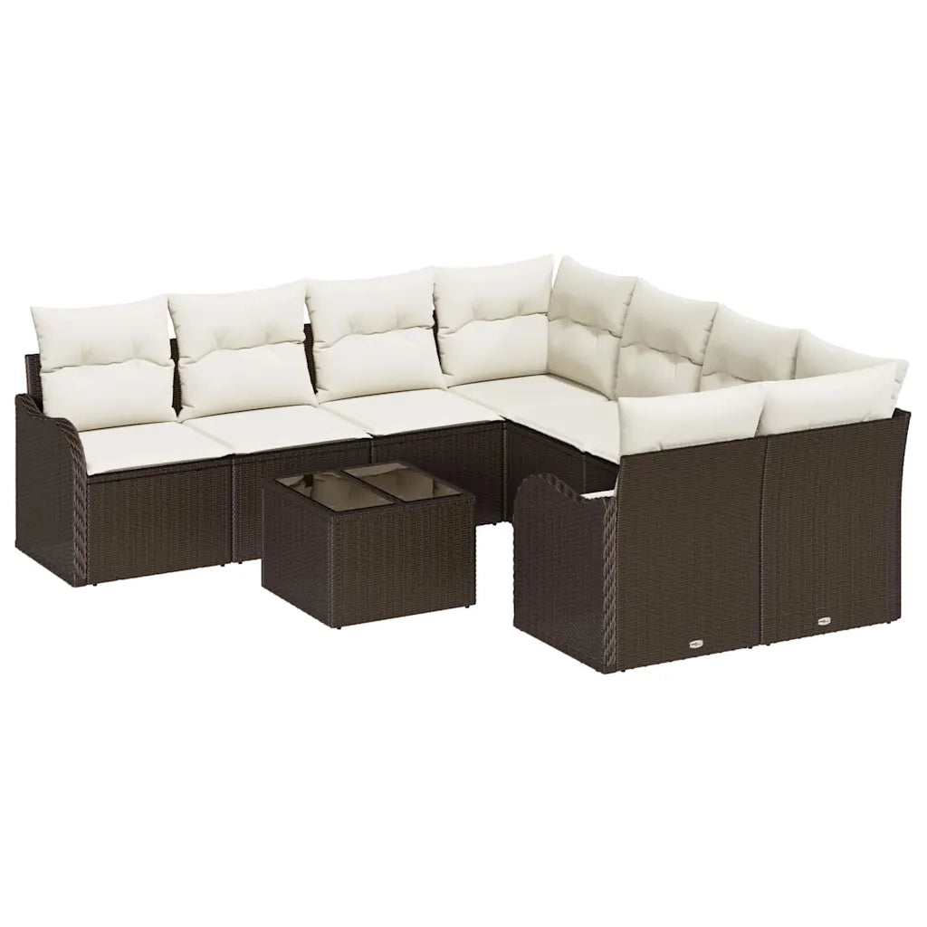 Set Divano da Giardino con cuscino 9 pcs Marrone polyrattan