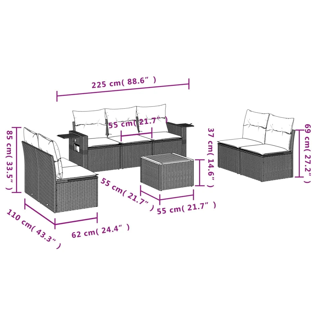 Set Divano da Giardino 8 pz con Cuscini Grigio in Polyrattan 3224520