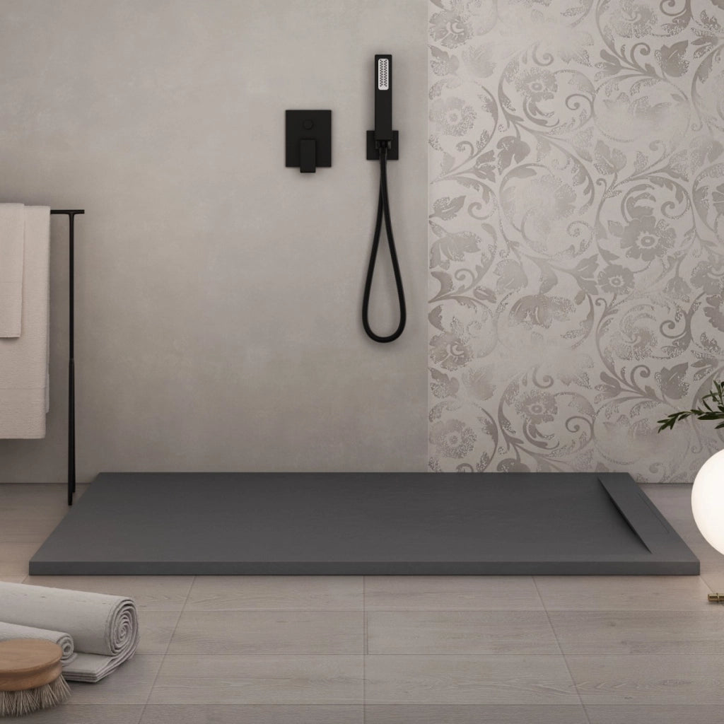Piatto doccia in marmoresina grigio scuro effetto pietra cemento vincent, misura 80x170