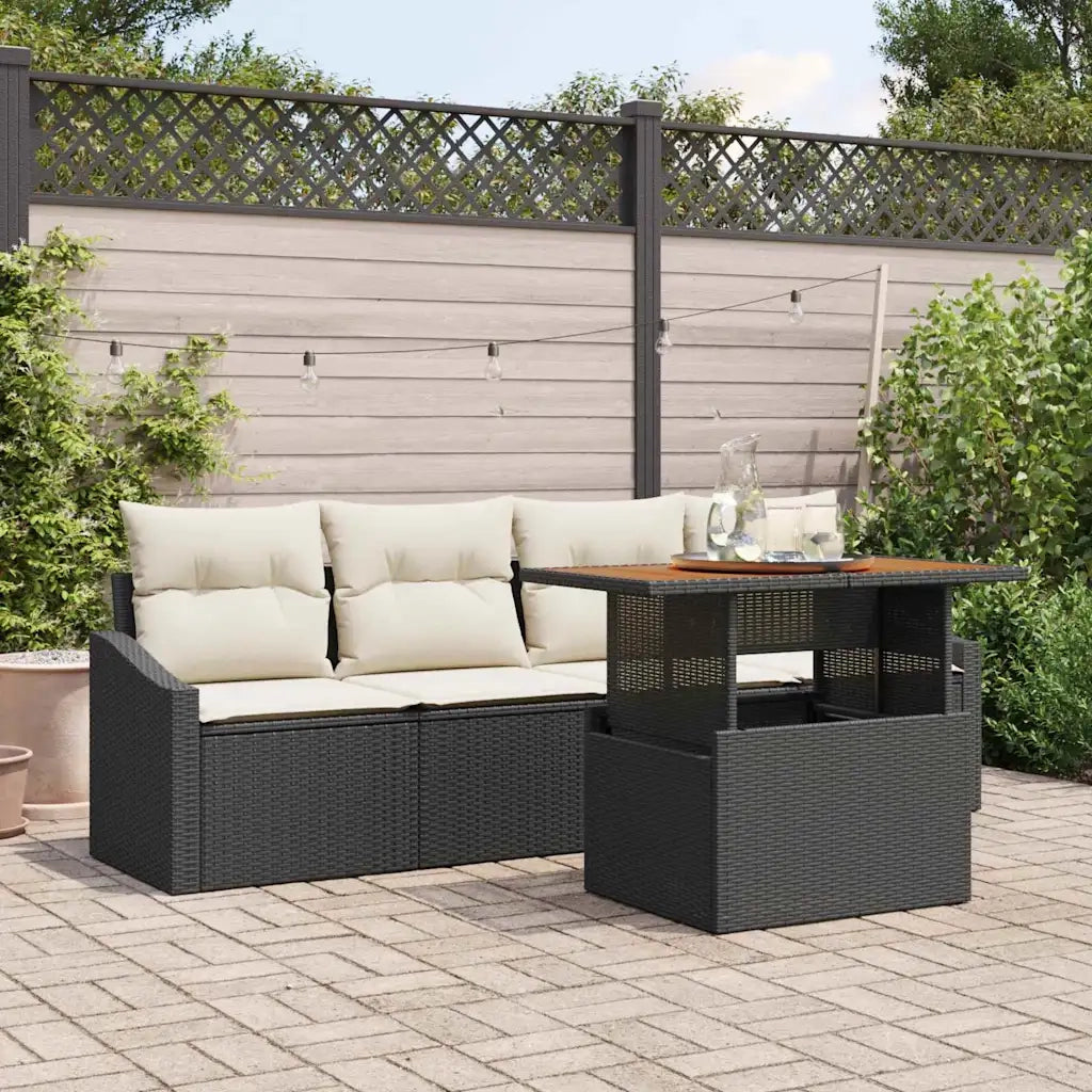 Set Divano da Giardino con cuscino 5 pcs Nero Poly Rattan 3349767
