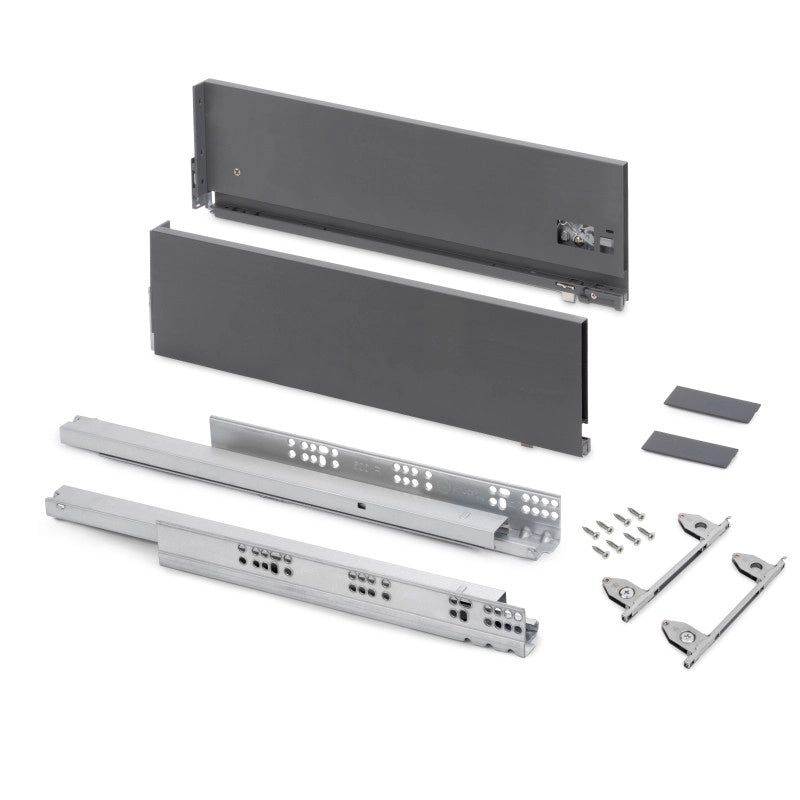 Cassetto esterno Vertex con regolazione 3D altezza 93mm, 40kg, spessore del pannello di 18mm, profondità 400mm, Acciaio