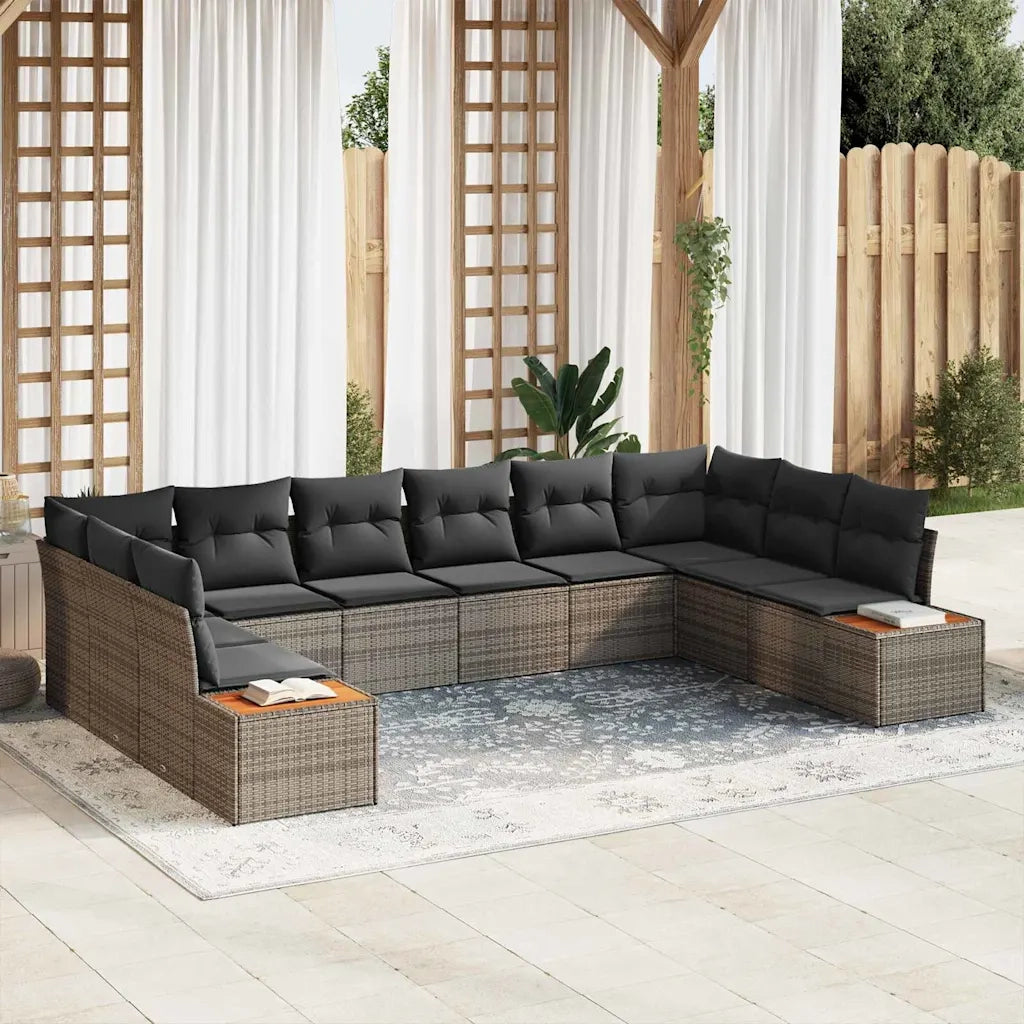 Set Divano da Giardino con cuscino 10 pcs Grigio Poly Rattan