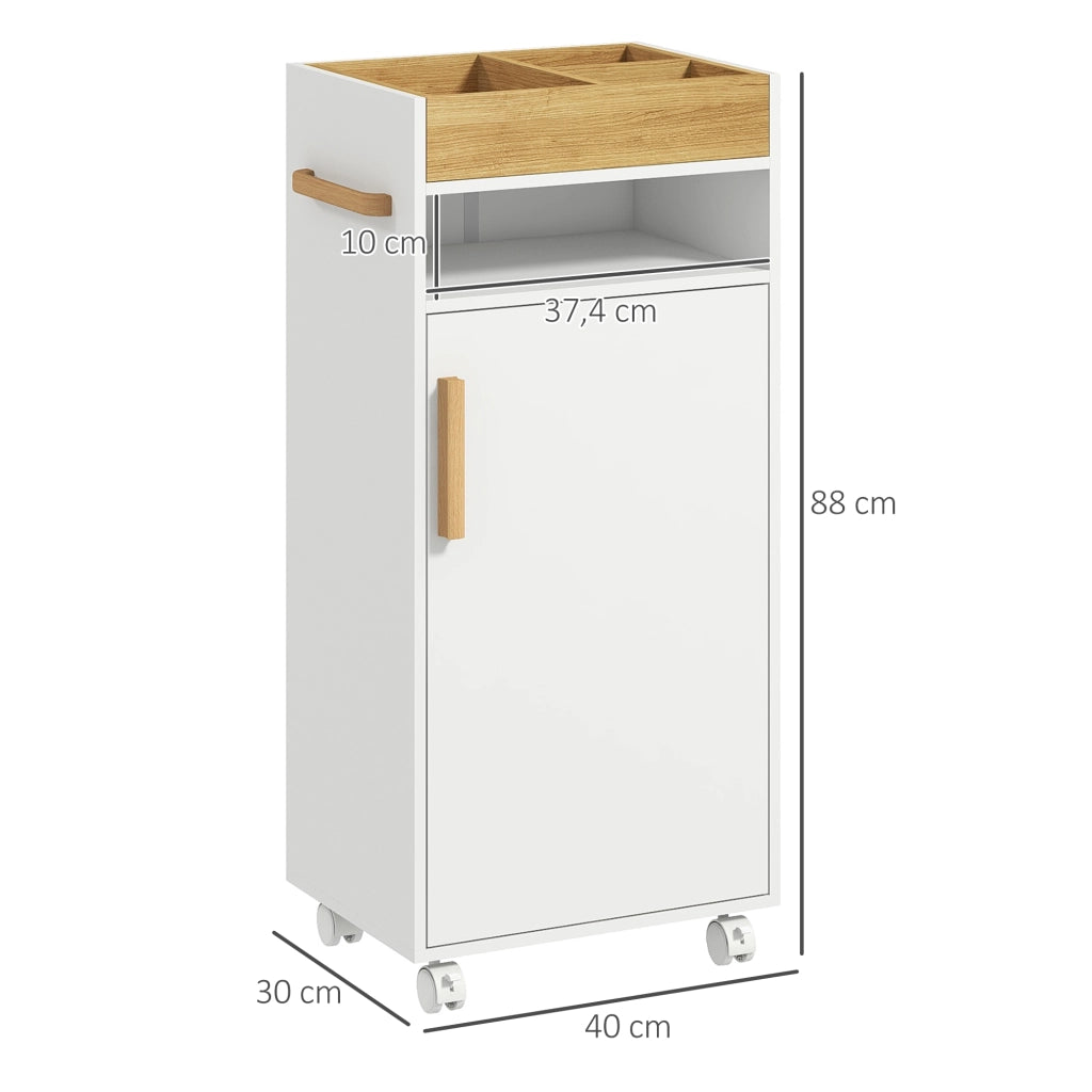 Armadietto Bagno con Ripiani Regolabili e Ruote ¨C Minimal ¨C Bianco Rovere 40x30x88