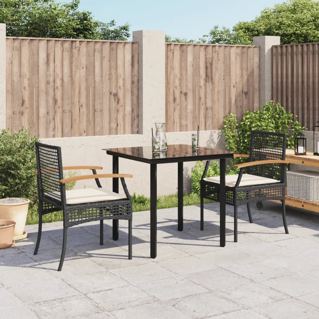 Set da Pranzo da Giardino 3 pz con Cuscini Nero in Polyrattan 3213603