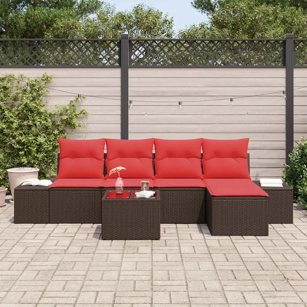 Set Divano da Giardino 5 pz Marrone e Rosso polyrattan 3355703