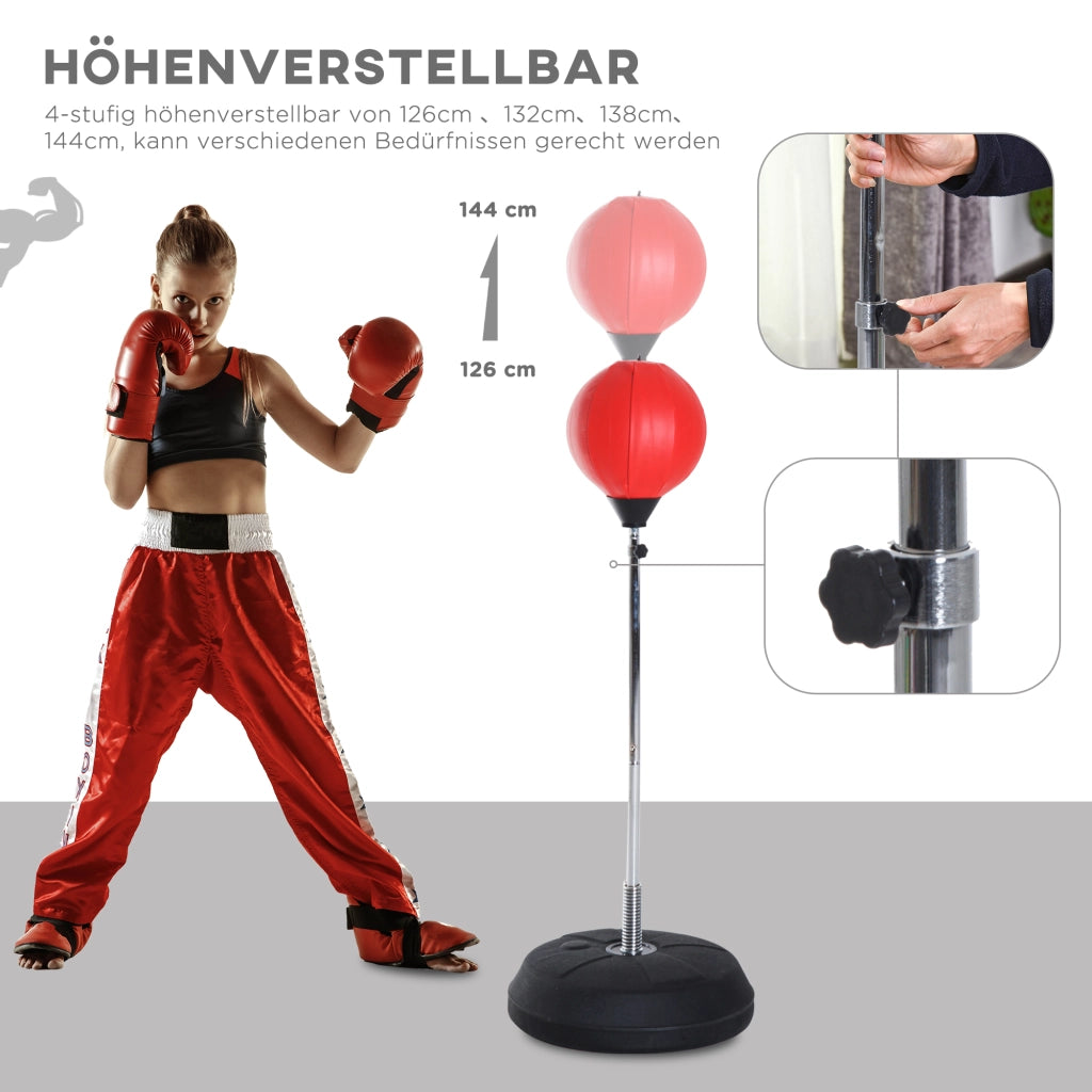 Set da boxe con sacco da boxe ¨C zephmum ¨C regolabile in altezza, guantoni inclusi, rosso, 126-144 cm