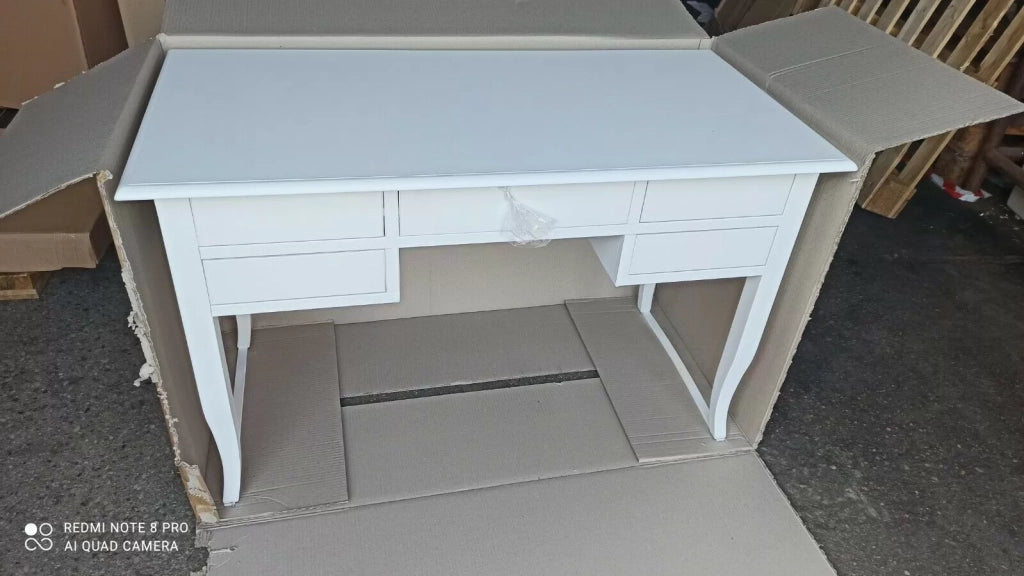 Scrivania arte povera 5 cassetti legno bianco 105x56x81 (1110) - Mobili 2G