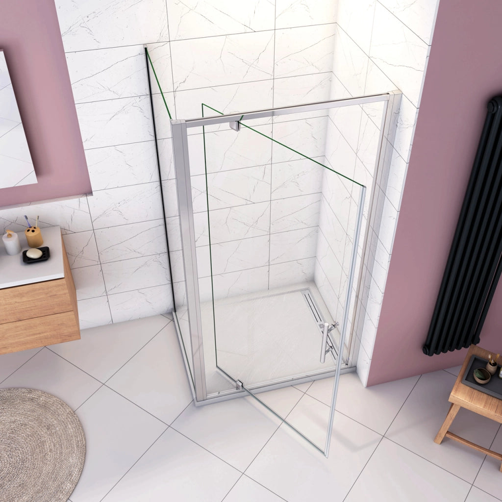 185cm Box Doccia Angolare Porta Girevole Battente con Parete Fissa 90x80cm in Vetro Temperato Trasparente 5 mm Profilo Cromo Lucido