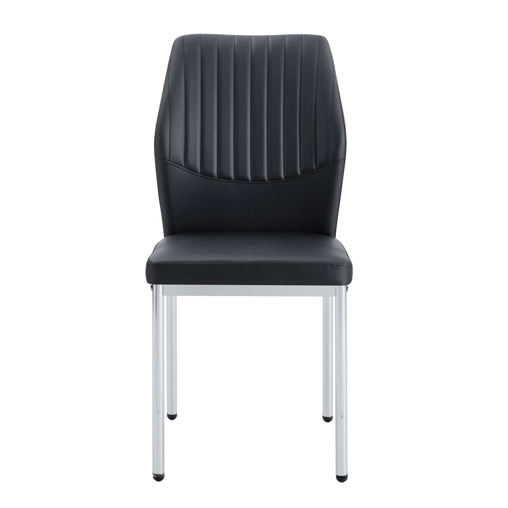 Set 4 Sedie da Pranzo ¨C MINIMAL ¨C Similpelle Nera, Gambe in Metallo Argento
