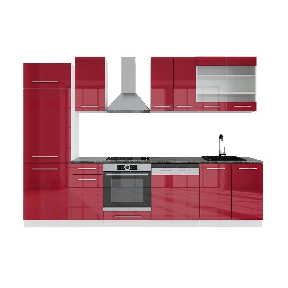 Cucina componibile Fame-Line Bordeaux lucido/Bianco 300 cm, PL Antracite Vicco