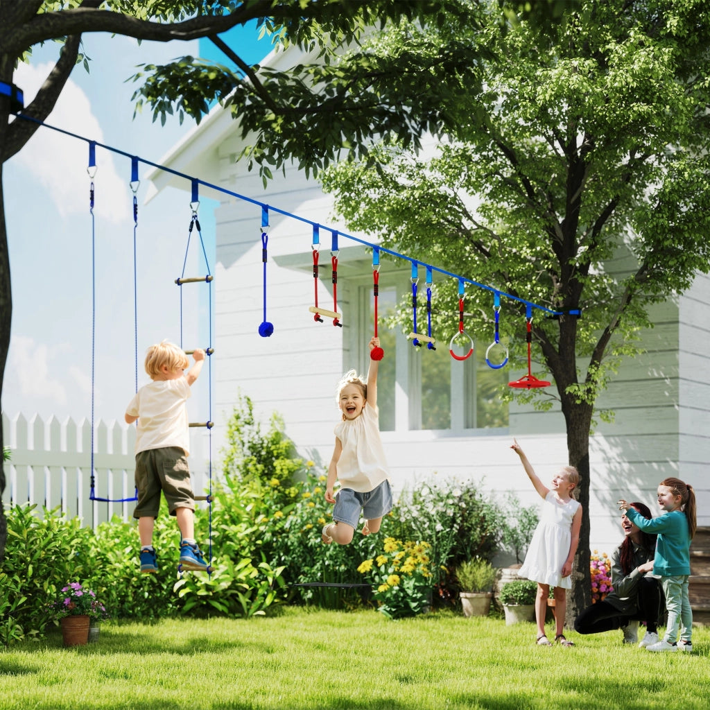 Percorso ostacoli ninja per bambini ¨C Xylo ¨C 10 accessori con slackline 10m e borsa, blu