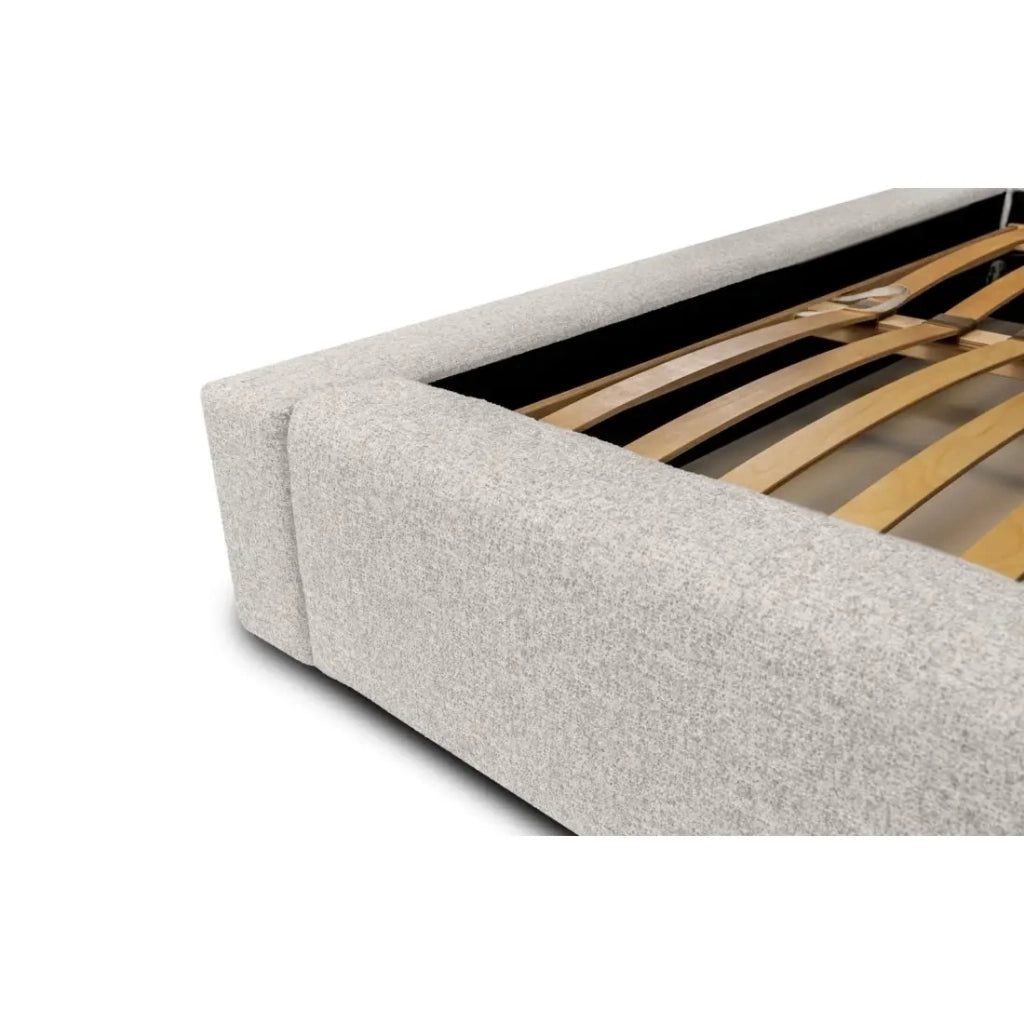 Letto contenitore CERVIN – Tessuto bouclé Nuvola sabbia – 180x200 cm – Rete sollevabile – Design contemporaneo