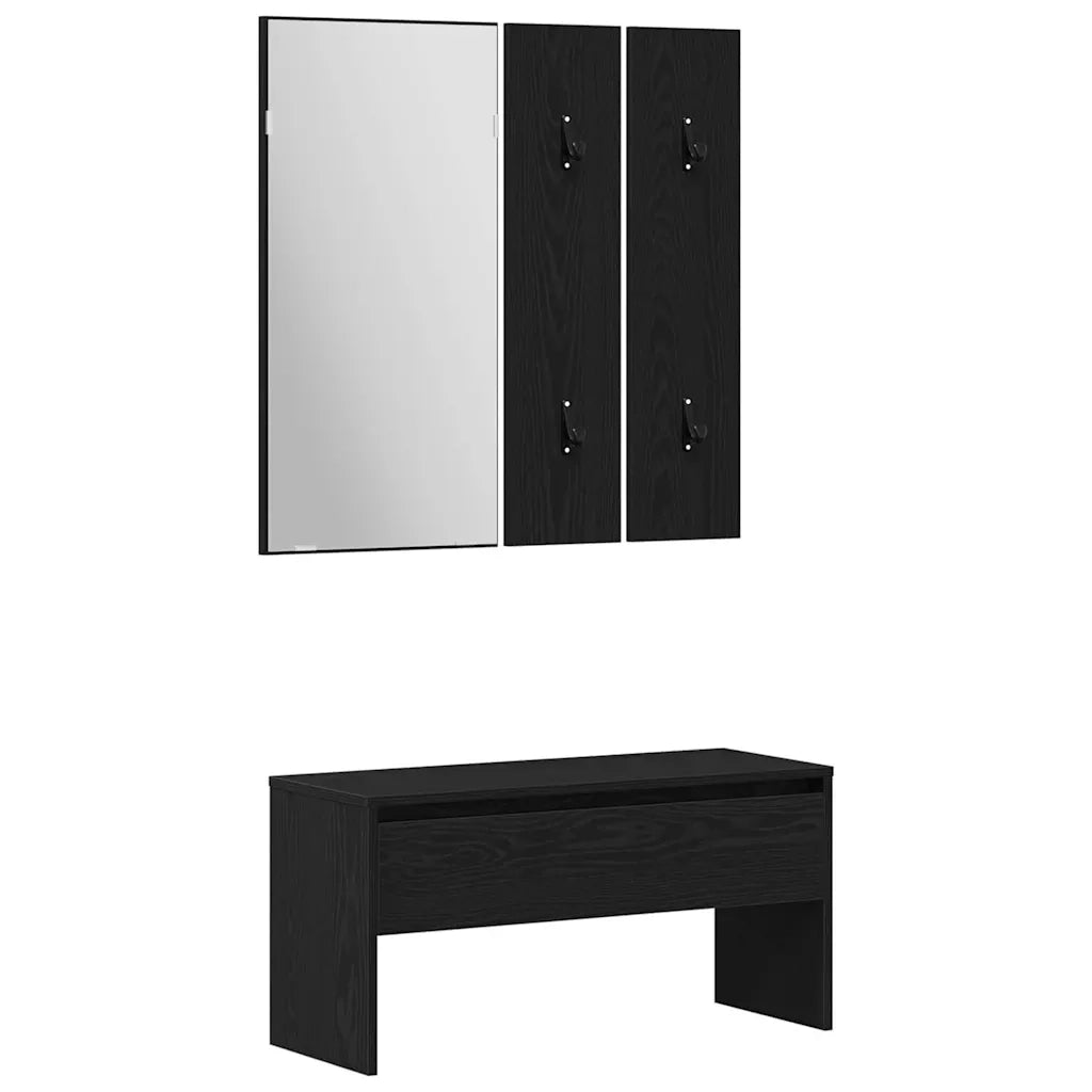 Set mobili da ingresso con specchio 5 pcs Rovere nero e argento-Mobile con specchio