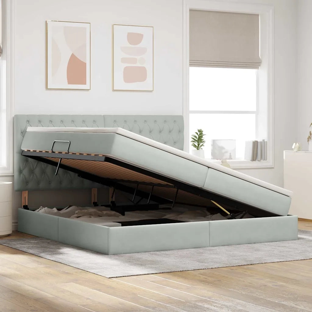 Letto con contenitore e LED Grigio chiaro 200 x 200 cm Velluto 3372747