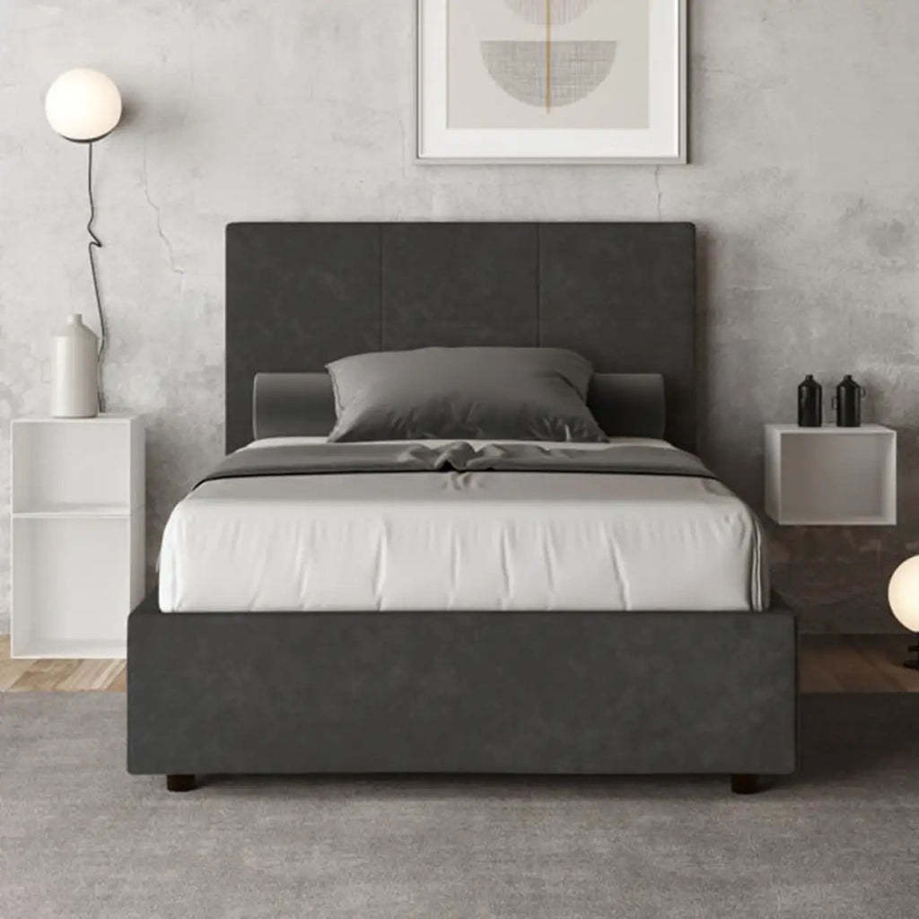 Letto una piazza e mezza senza rete imbottito 120x200 microfibra grigio Mika
