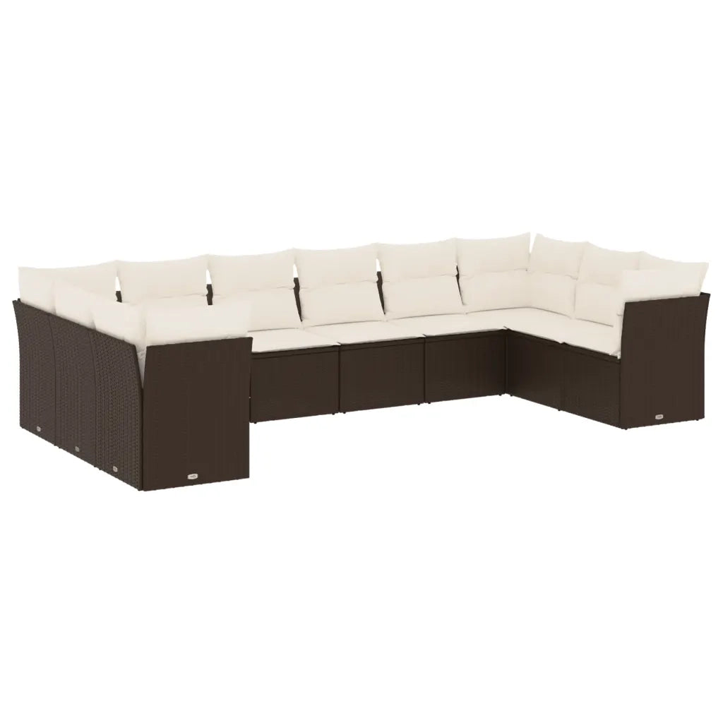 Set Divani da Giardino 10pz con Cuscini in Polyrattan Marrone 3250042