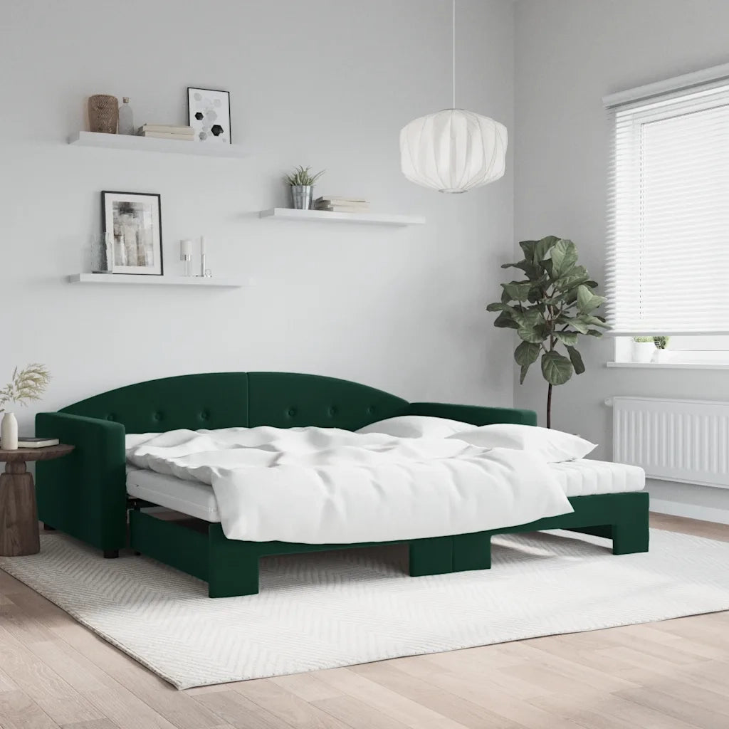 Divano Letto Estraibile Materassi Verde Scuro 100x200 Velluto 3197334