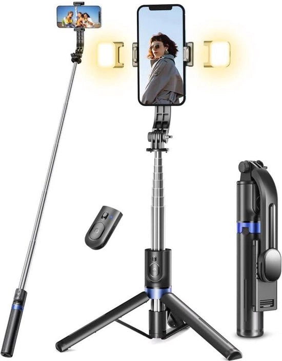 Maniglia per selfie con treppiede e telecomando - per smartphone - 1 pezzo - nero