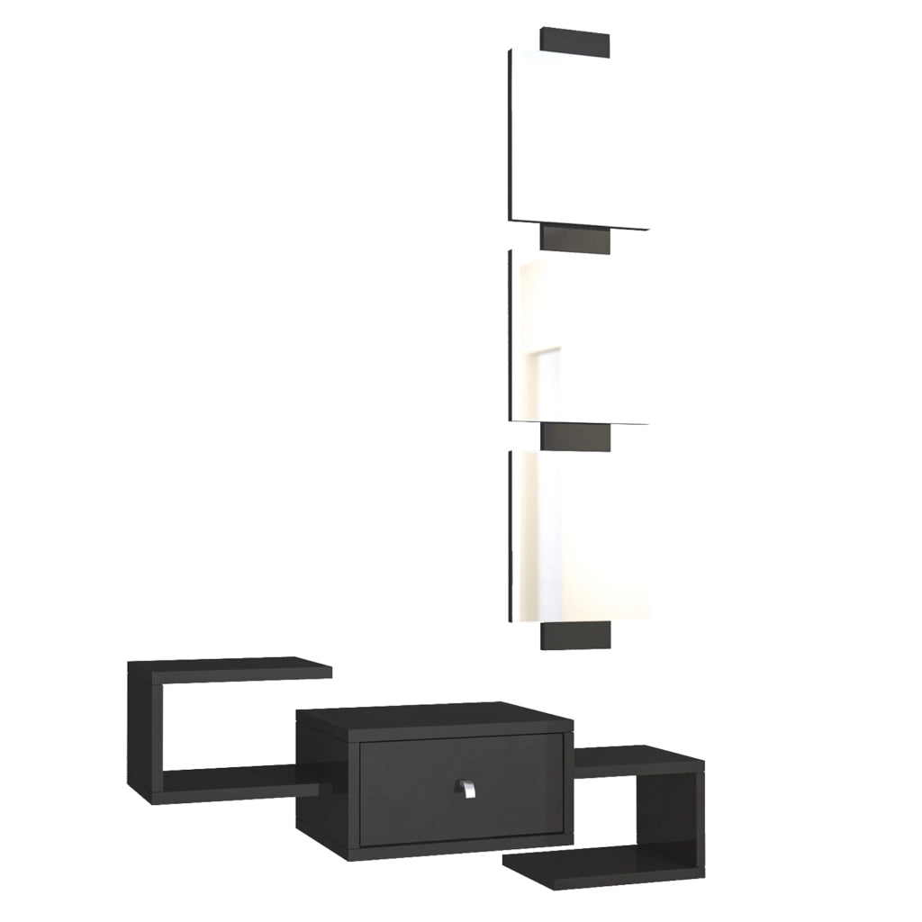 Set da Ingresso 'Brædstrup' Composto di Specchio e Mensola da Muro con Ripiani e Cassetto - Nero [en.casa]