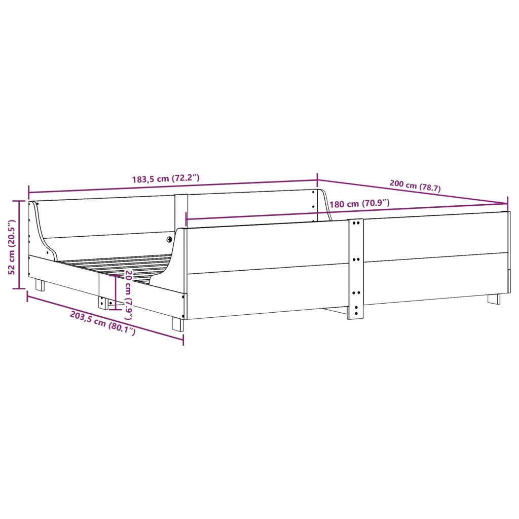 Letto senza Materasso-Struttura Letto Bianco 180x200 cm Legno Massello di Pino 618358