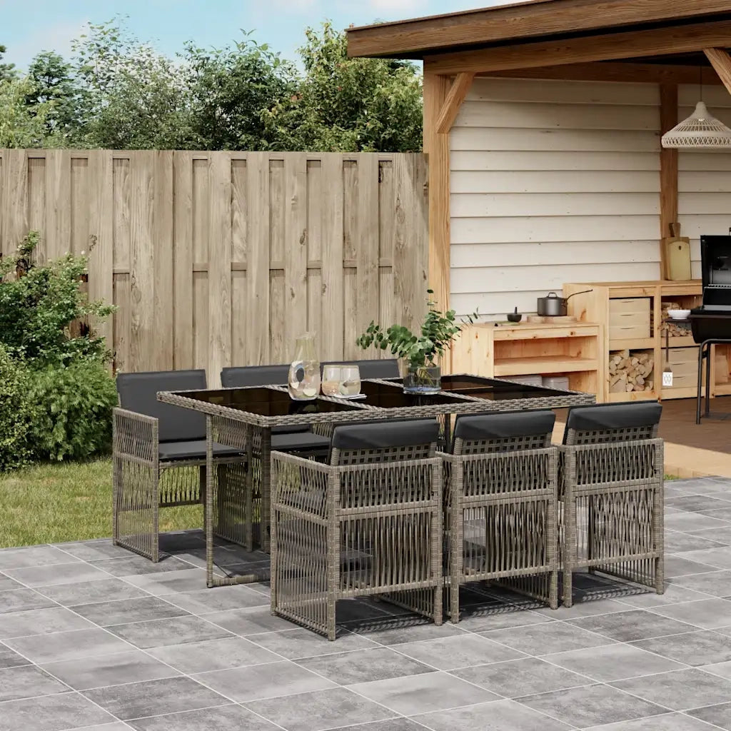 Set da Pranzo da Giardino 7 pz | Set Salotto da Giardino con Cuscini in Polyrattan Grigio