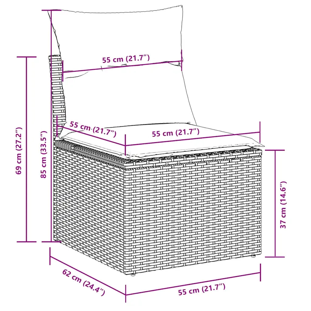Set Divano da Giardino 9pz con Cuscini Grigio Chiaro Polyrattan 3222971